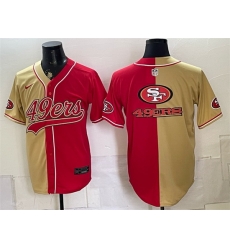 Men San Francisco 49ers Team Big Logo Gold Red Split Stitched Jersey