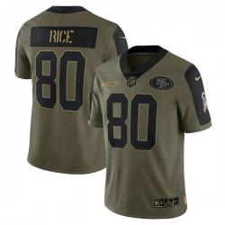 Men's San Francisco 49ers Jerry Rice Nike Olive 2021 Salute To Service Retired Player Limited Jersey