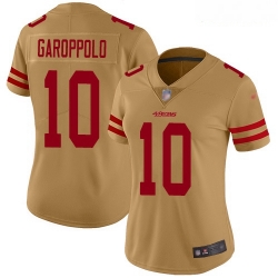 49ers #10 Jimmy Garoppolo Gold Women Stitched Football Limited Inverted Legend Jersey