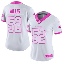 Nike 49ers #52 Patrick Willis White Pink Womens Stitched NFL Limited Rush Fashion Jersey