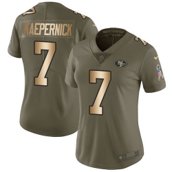 Nike 49ers #7 Colin Kaepernick Olive Gold Womens Stitched NFL Limited 2017 Salute to Service Jersey