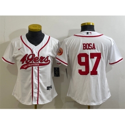 Women San Francisco 49ers 97 Nick Bosa White With Patch Cool Base Stitched Baseball Jersey