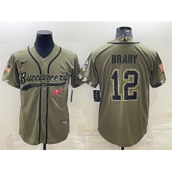 Men Tampa Bay Buccaneers 12 Tom Brady Olive 2022 Salute To Service Cool Base Stitched Baseball Jersey