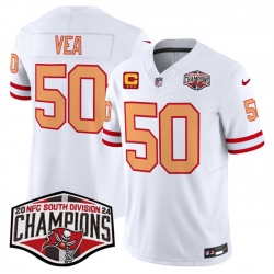 Men Tampa Bay Buccaneers 50 Vita Vea White F U S E  2024 NFC South Champions With 3 Star C Patch Limited Stitched Jersey