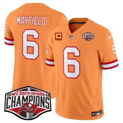 Men Tampa Bay Buccaneers 6 Baker Mayfield Orange F U S E  2024 NFC South Champions With 4 Star C Patch Limited Stitched Jersey