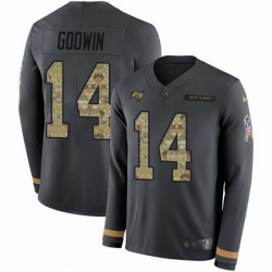 Nike Buccaneers 14 Chris Godwin Anthracite Salute to Service Men Stitched NFL Limited Therma Long Sleeve Jersey