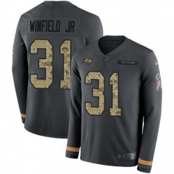 Nike Buccaneers 31 Antoine Winfield Jr  Anthracite Salute to Service Men Stitched NFL Limited Therma Long Sleeve Jersey