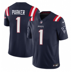 Men New England Patriots 1 DeVante Parker Navy 2023 F U S E  Vapor Limited Stitched Football Jersey