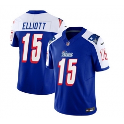 Men New England Patriots 15 Ezekiel Elliott Blue White 2023 F U S E  Vapor Limited Stitched Football Jersey