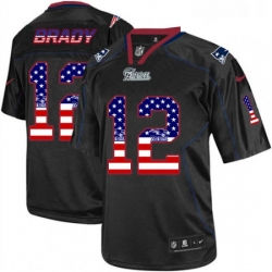 Mens Nike New England Patriots 12 Tom Brady Elite Black USA Flag Fashion NFL Jersey