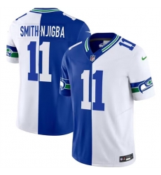 Men Seattle Seahawks 11 Jaxon Smith Njigba Royal White Split 2023 F U S E Throwback Vapor Limited Stitched Football Jersey