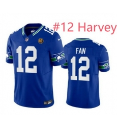 Men Seattle Seahawks 12th 12 Harvey Royal Throwback Player Stitched Game Jersey