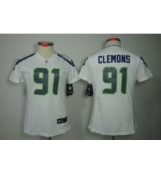 Women Nike Seattle Seahawks #91 Chris Clemons White Color NFL LIMITED Jerseys