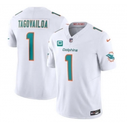 Men Miami Dolphins 1 Tua Tagovailoa White F U S E With 3 Star C Patch Vapor Limited Stitched Football Jersey