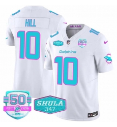 Men Miami Dolphins 10 Tyreek Hill White F U S E With 347 Shula Patch And 50th Perfect Season Patch Vapor Limited Stitched Football Jersey