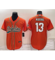 Men Miami Dolphins 13 Dan Marino Orange Cool Base Stitched Baseball Jersey