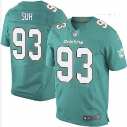 Mens Nike Miami Dolphins 93 Ndamukong Suh Elite Aqua Green Team Color NFL Jersey