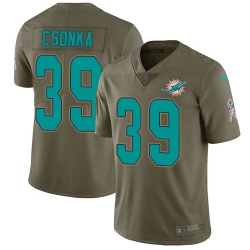 Youth Nike Dolphins #39 Larry Csonka Olive Stitched NFL Limited 2017 Salute to Service Jersey