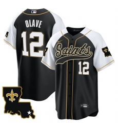 Men New Orleans Saints 12 Chris Olave Black White 1987 Legacy Cool Base Stitched Baseball Jersey