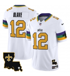 Men New Orleans Saints 12 Chris Olave White 2024 F U S E  Vapor Limited Stitched Jersey