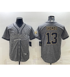 Men New Orleans Saints 13 Michael Thomas Grey With Patch Cool Base Stitched Baseball Jersey