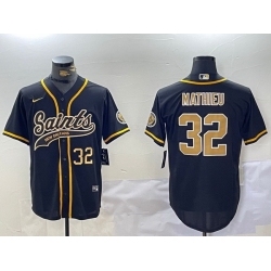 Men New Orleans Saints 32 Tyrann Mathieu Black Cool Base Stitched Baseball Jersey 2