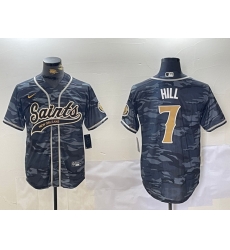 Men New Orleans Saints 7 Taysom Hill Grey Camo With Patch Cool Base Stitched Baseball Jersey