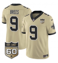 Men New Orleans Saints 9 Drew Brees Gold 2026 F U S E 60th Anniversary Patch Vapor Limited Football Stitched Jersey Men New Orleans Saints 9 Drew Brees Gold 2026 F U S E 60th Anniversary Patch Vapor Limited Football Stitched Jersey