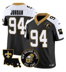 Men New Orleans Saints 94 Cameron Jordan Black F U S E  EST  1967 Patch Vapor Stitched Jersey