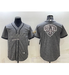 Men New Orleans Saints Grey Team Big Logo With Patch Cool Base Stitched Baseball Jersey