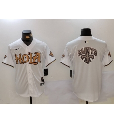 Men New Orleans Saints Team Big Logo White Cool Base Stitched Baseball Jersey