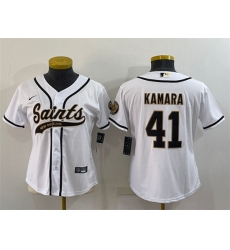 Women New Orleans Saints 41 Alvin Kamara White With Patch Cool Base Stitched Baseball Jersey