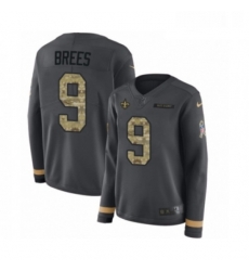 Womens Nike New Orleans Saints 9 Drew Brees Limited Black Salute to Service Therma Long Sleeve NFL Jersey