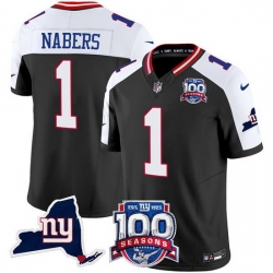 Men New York Giants 1 Malik Nabers Black 2024 F U S E 100th Season And State Patch Vapor Limited Alternate Stitched Football Jersey