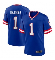 Men New York Giants 1 Malik Nabers Royal Classic Football Stitched Game Jersey