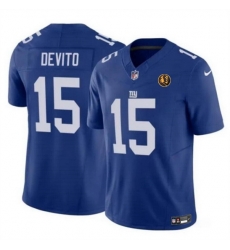 Men New York Giants 15 Tommy DeVito Blue 2023 F U S E  With John Madden Patch Vapor Limited Stitched Football Jersey