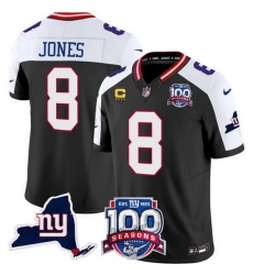 Men New York Giants 8 Daniel Jones Black 2024 F U S E With 4 Star C Patch 100th Season And State Patch Vapor Limited Alternate Stitched Football Jersey