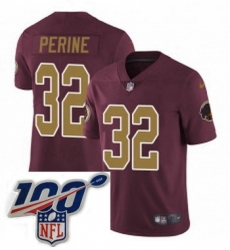 Mens Nike Washington Redskins 32 Samaje Perine Burgundy RedGold Number Alternate 80TH Anniversary Vapor Untouchable Limited Stitched 100th anniversary Neck