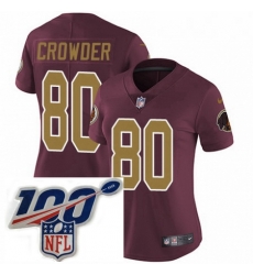 Womens Nike Washington Redskins 80 Jamison Crowder Burgundy RedGold Number Alternate 80TH Anniversary Vapor Untouchable Limited Stitched 100th anniversary 