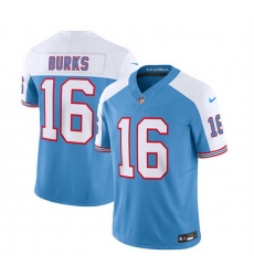 Men Tennessee Titans 16 Treylon Burks Blue White 2023 F U S E  Vapor Limited Throwback Stitched Football Jersey