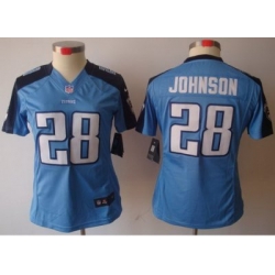 Women Nike Tennessee Titans 28# Chris Johnson Light Blue Game LIMITED NFL Jerseys