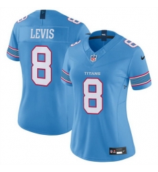 Women Tennessee Titans  8 Will Levis Light Blue 2026 F U S E  Vapor Limited Stitched Football Jersey  