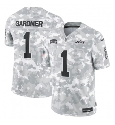 Men New York Jets 1 Sauce Gardner 2024 Arctic Camo Salute To Service Limited Stitched Football Jersey