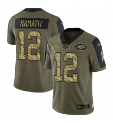 Men New York Jets 12 Joe Namath 2021 Salute To Service Olive Camo Limited Stitched Jersey