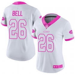 Jets 26 LeVeon Bell White Pink Womens Stitched Football Limited Rush Fashion Jersey