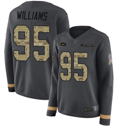 Jets 95 Quinnen Williams Anthracite Salute to Service Women Stitched Football Limited Therma Long Sleeve Jersey