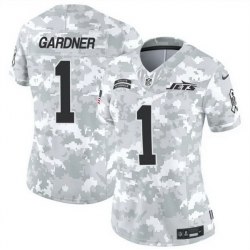 Women New York Jets 1 Sauce Gardner 2024 F U S E Arctic Camo Salute To Service Limited Stitched Jersey