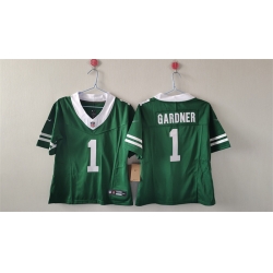 Women New York Jets 1 Sauce Gardner Green 2024 FU S E Vapor Stitched Football Jersey