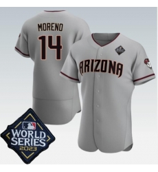 Men's Arizona Diamondbacks #14 Gabriel Moreno Jersey Gray 2023 World Series Flex Base Jersey