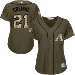 Womens Majestic Arizona Diamondbacks 21 Zack Greinke Authentic Green Salute to Service MLB Jersey